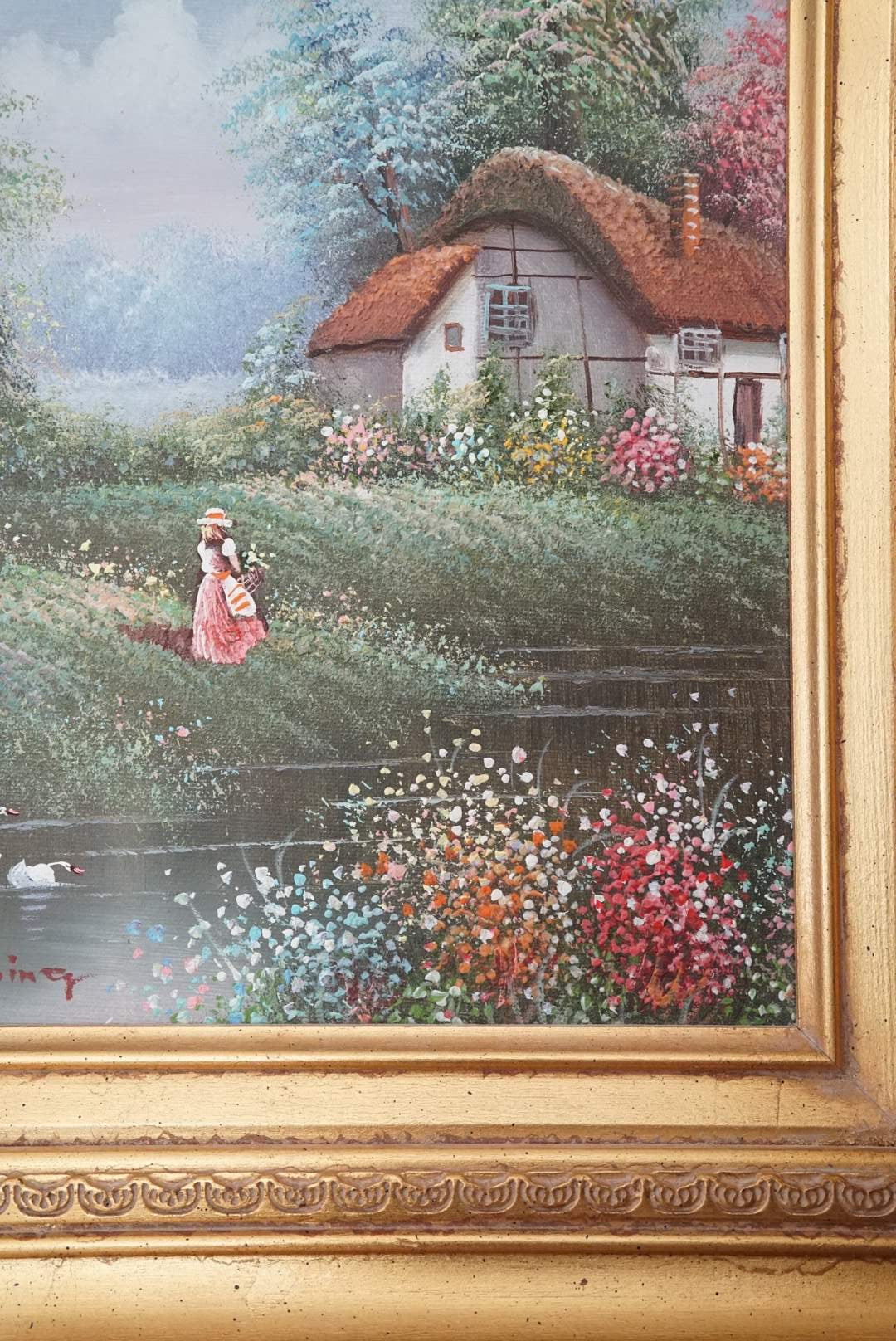 Vintage Oil on Canvas Board - The Flower Girl