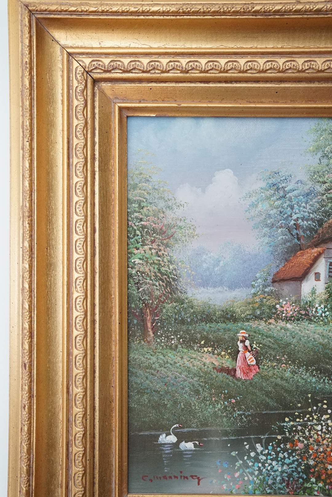 Vintage Oil on Canvas Board - The Flower Girl