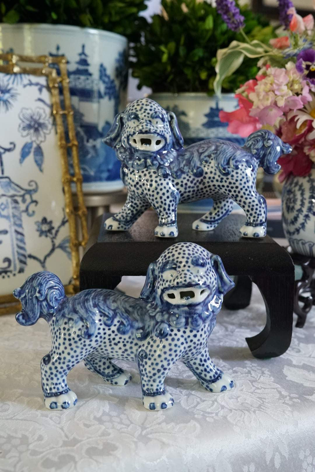 Pair of — Blue and White Standing Foo Dogs