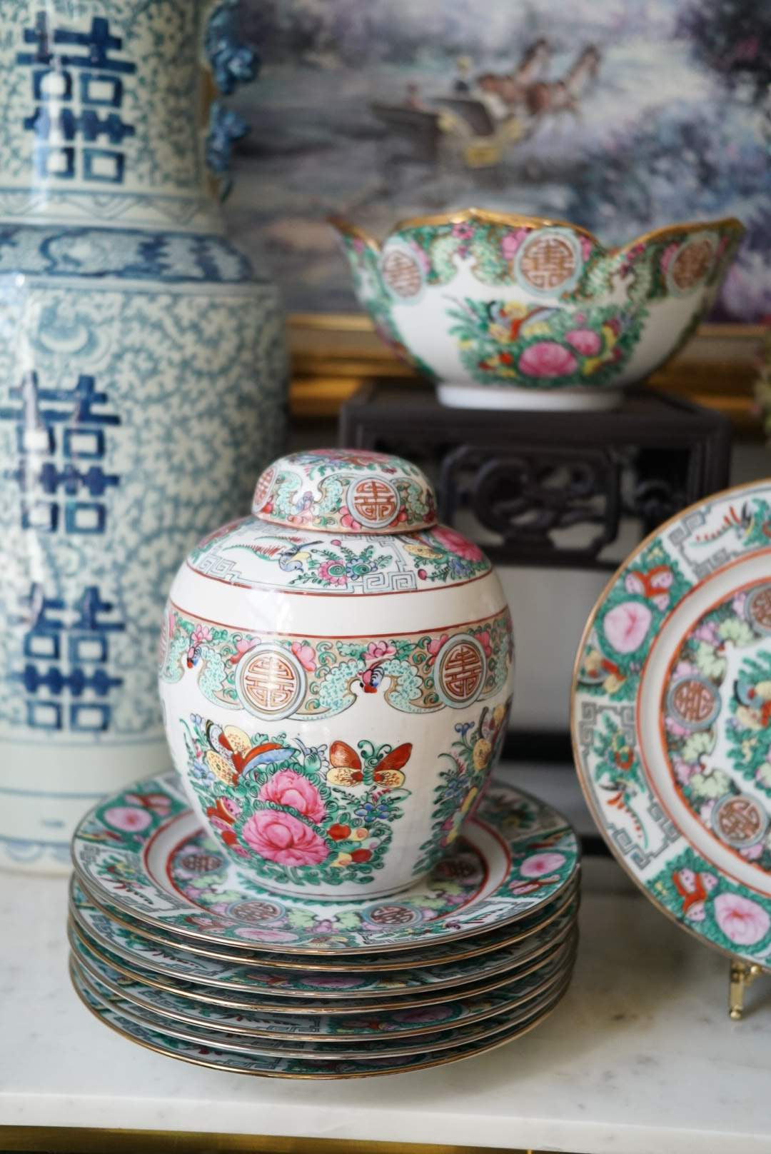 Large Rose Canton Ginger Jar