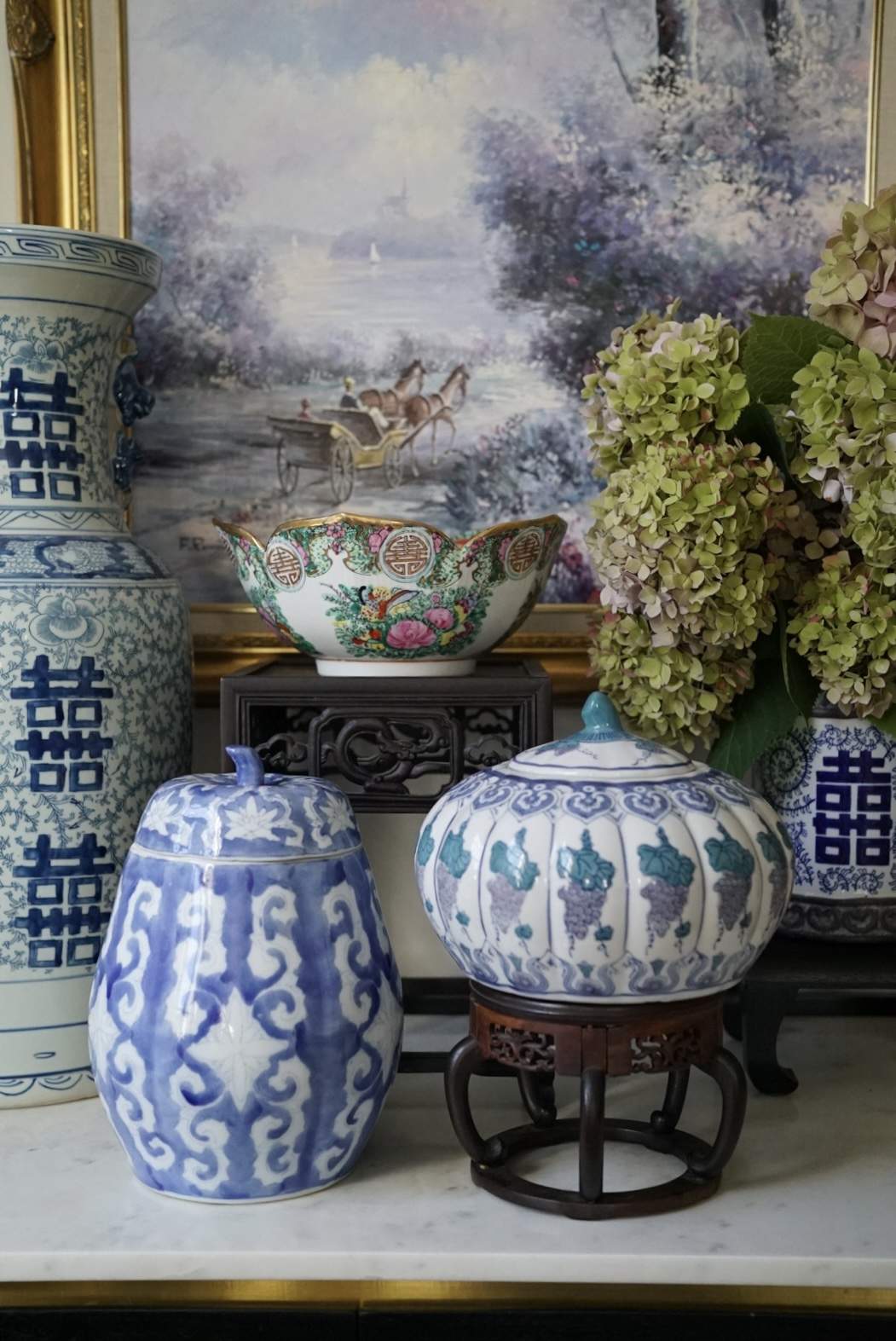 Tall Chinoiserie Blue and White Pumpkin