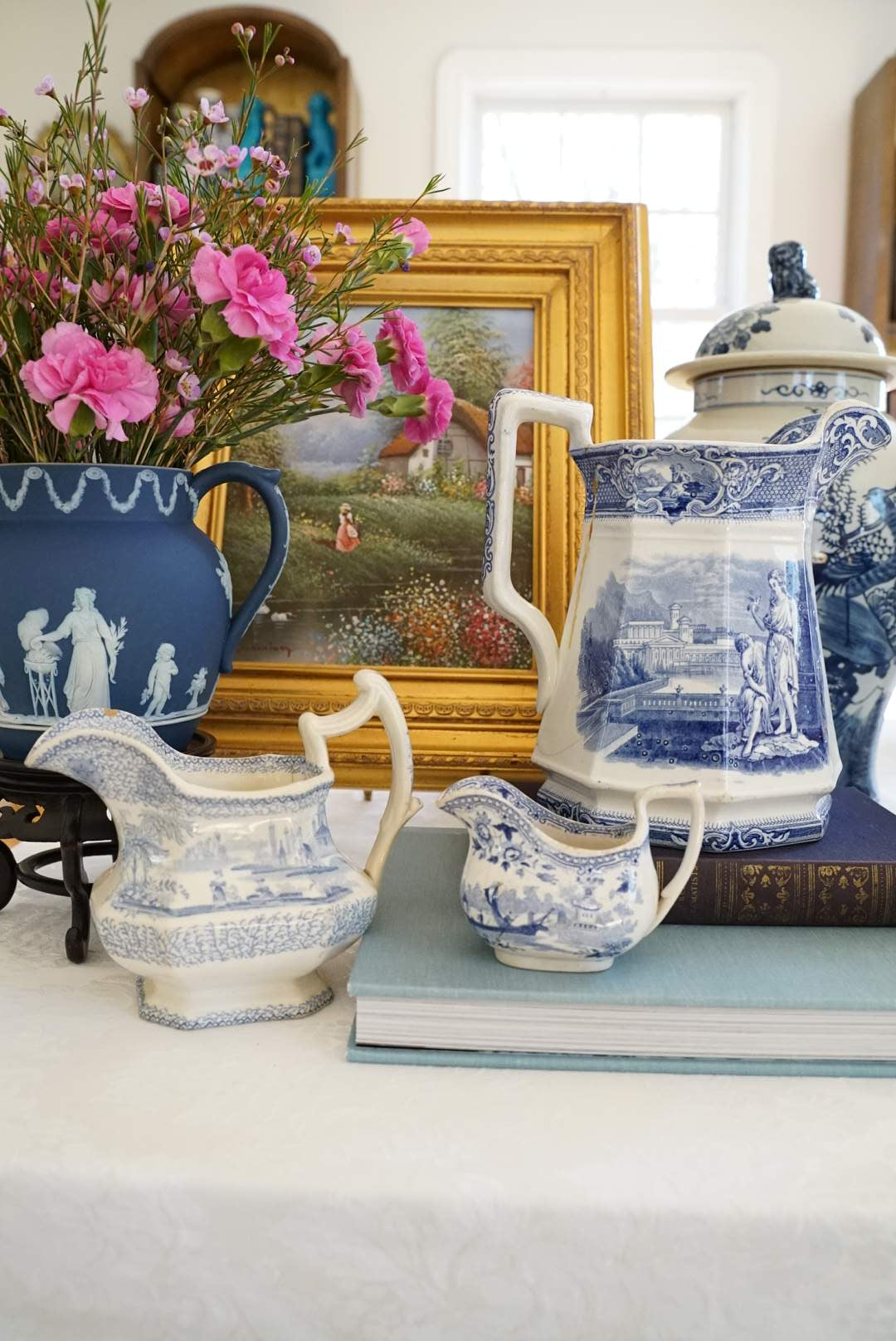 Antique Petite Blue and White Transferware Creamer