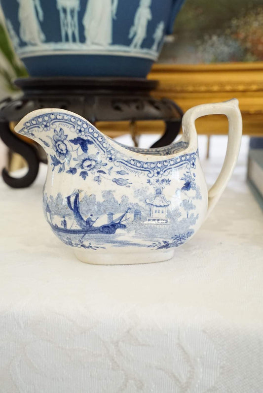 Antique Petite Blue and White Transferware Creamer