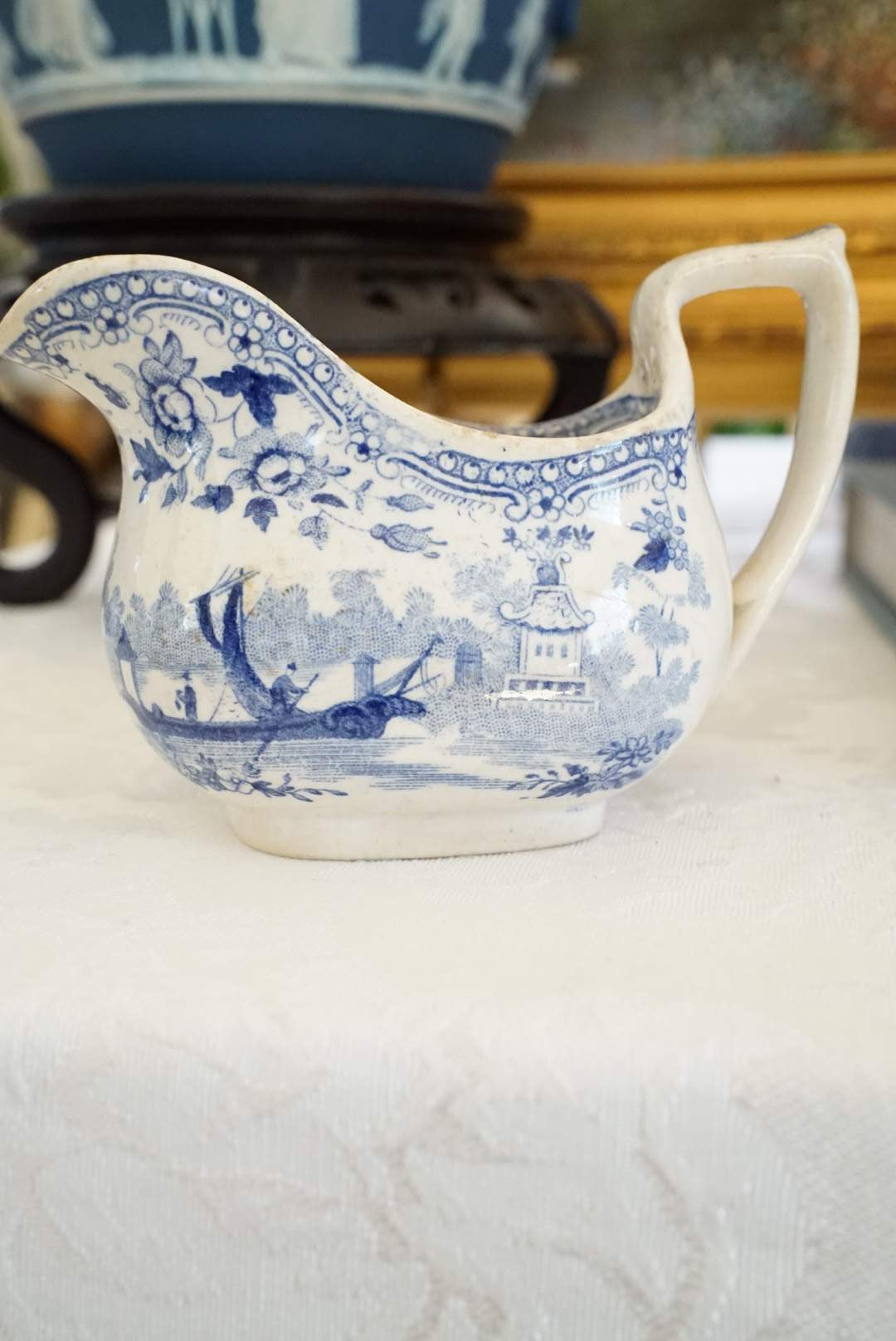 Antique Petite Blue and White Transferware Creamer