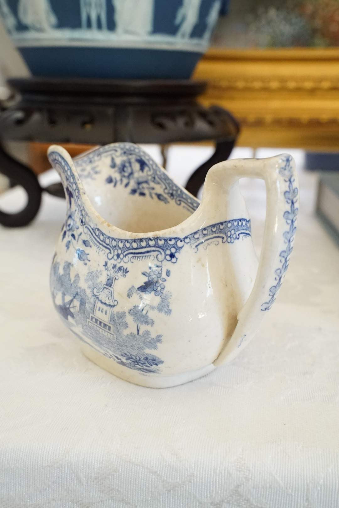 Antique Petite Blue and White Transferware Creamer