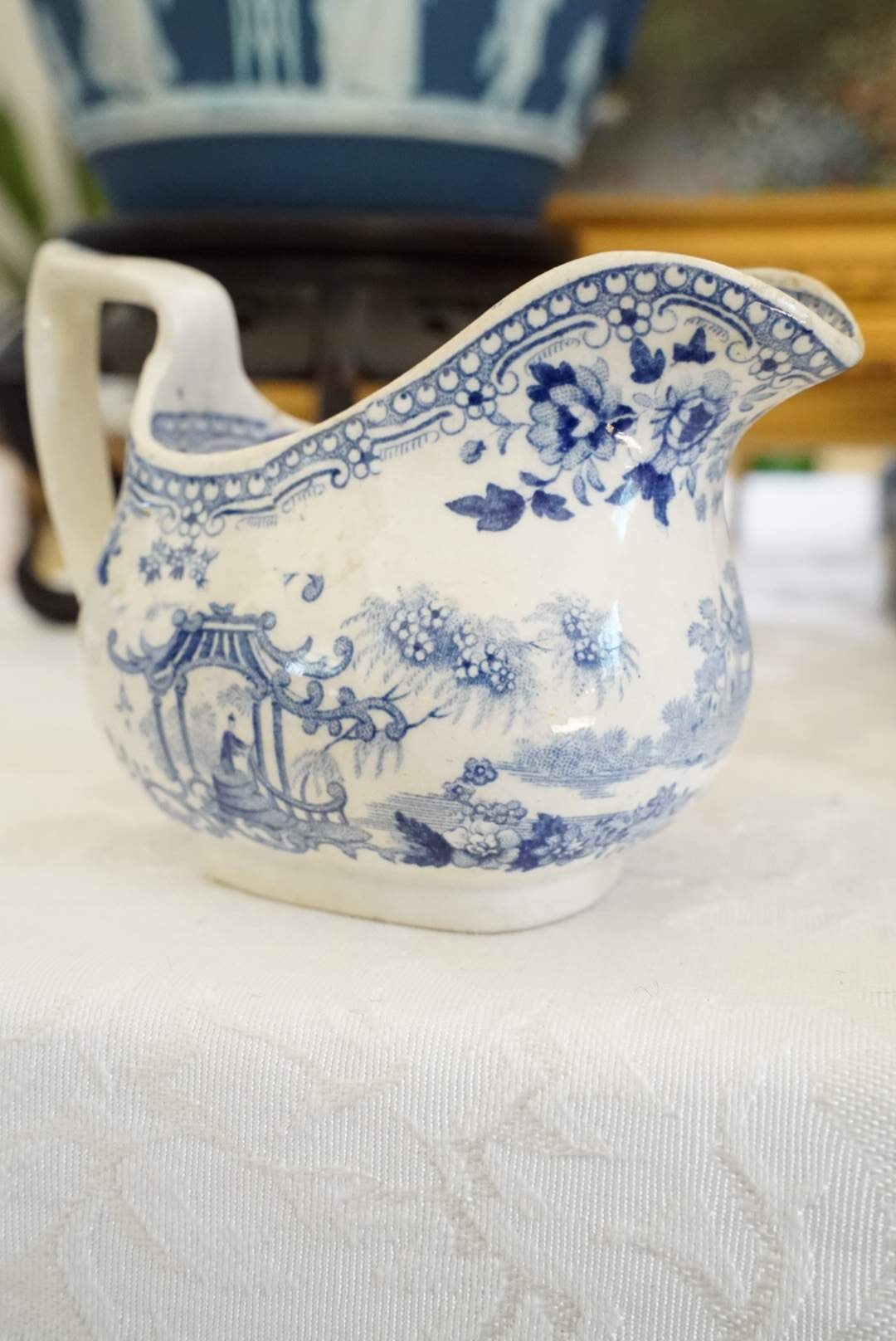 Antique Petite Blue and White Transferware Creamer