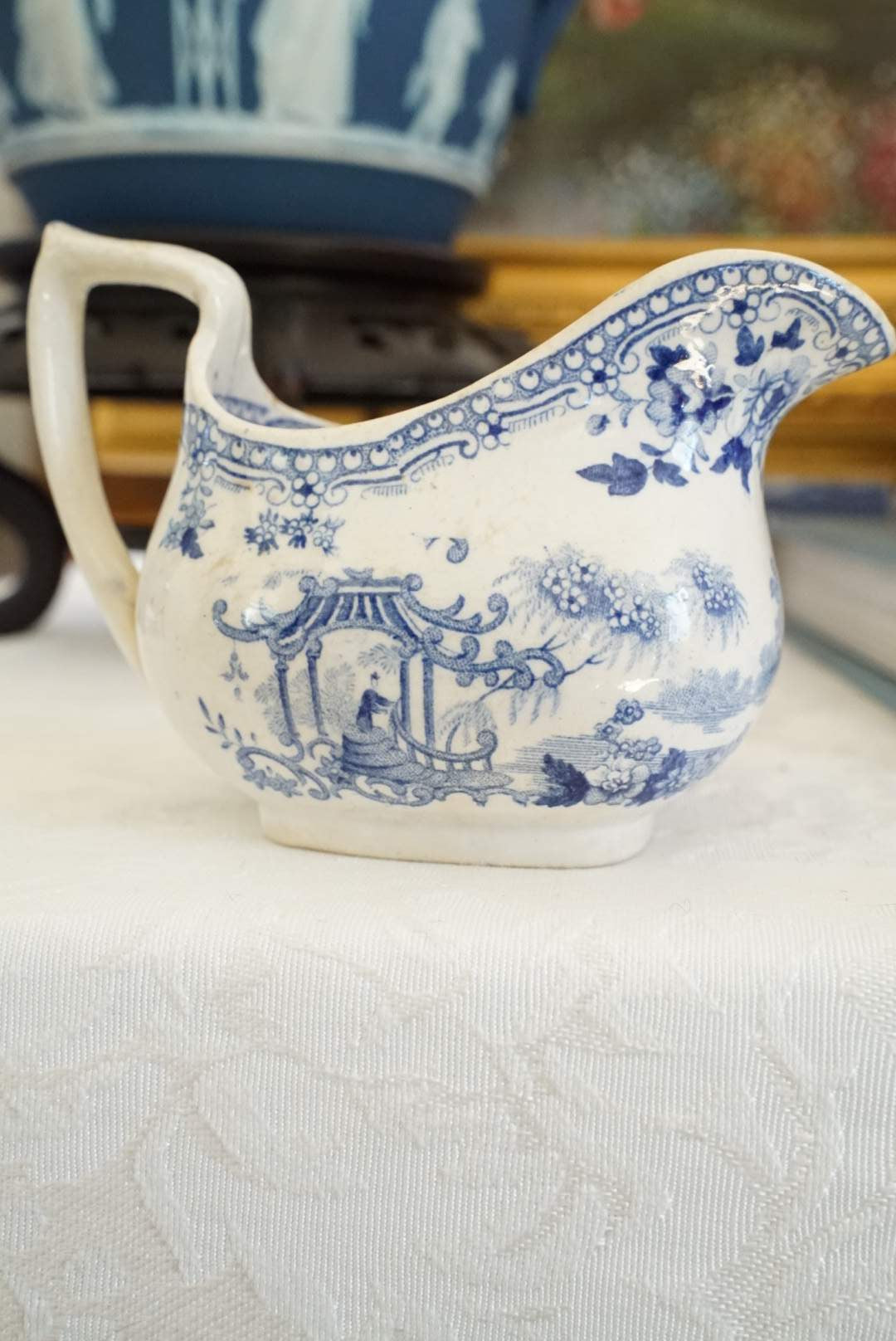 Antique Petite Blue and White Transferware Creamer