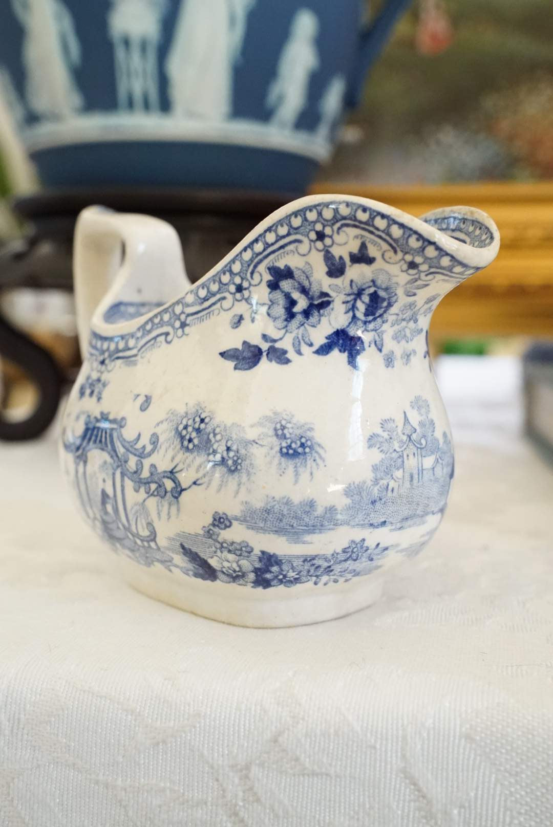 Antique Petite Blue and White Transferware Creamer