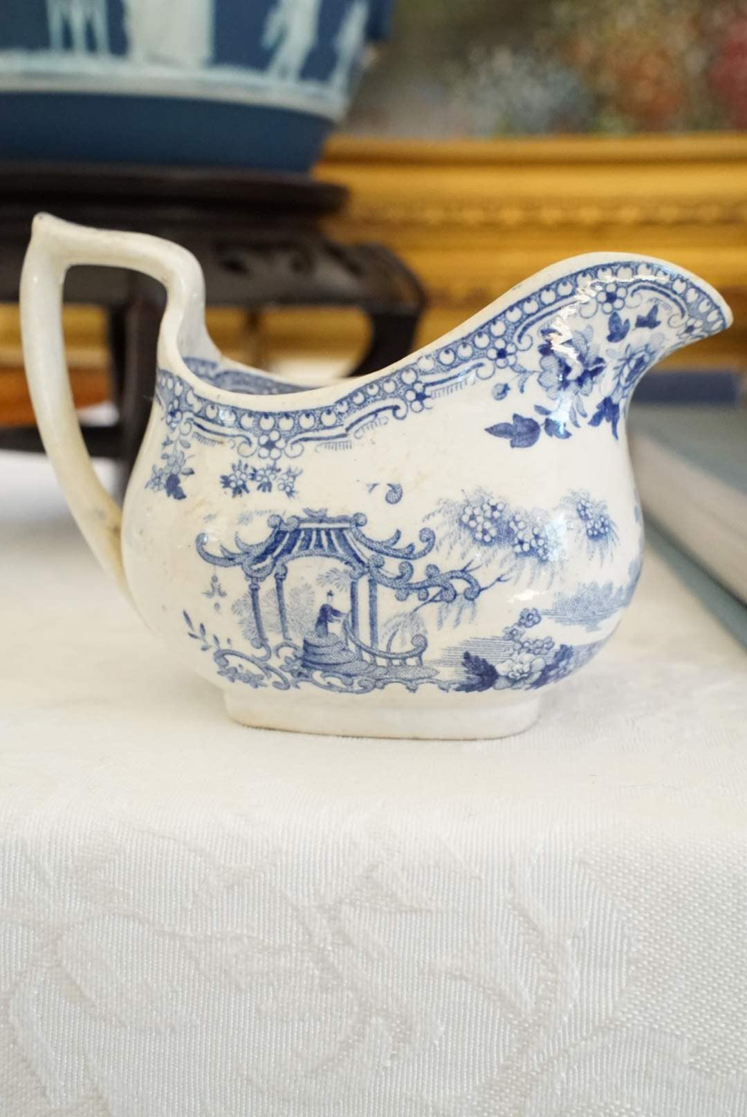 Antique Petite Blue and White Transferware Creamer