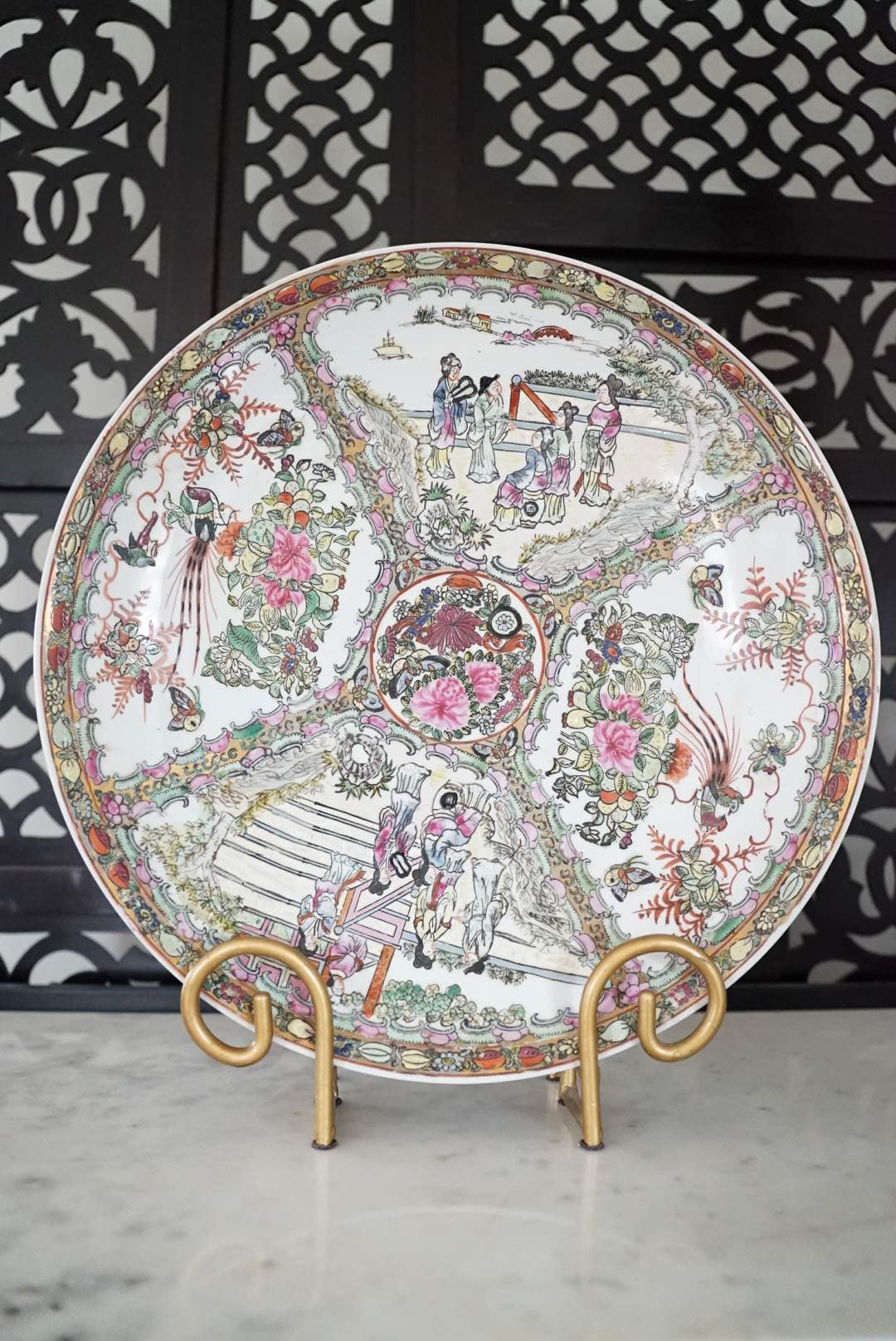 18” XXL Vintage Rose Medallion Platter with Stand