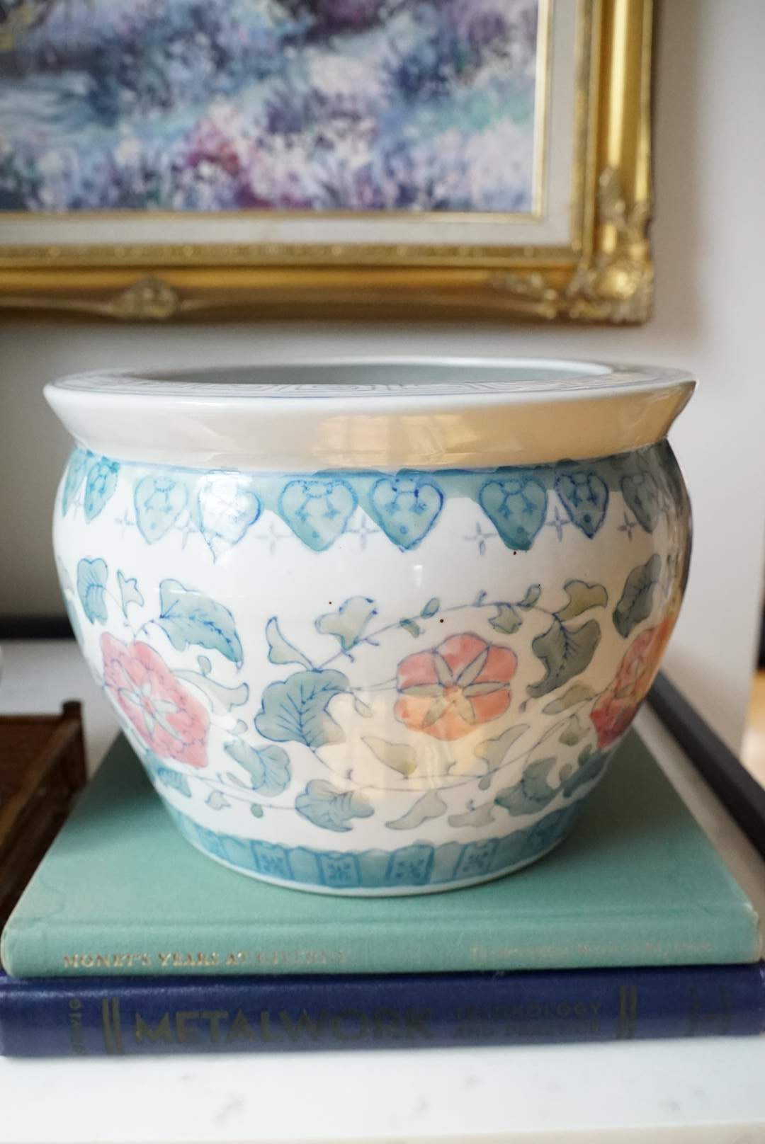 Vintage Pink and Green Twisted Lotus Jardiniere