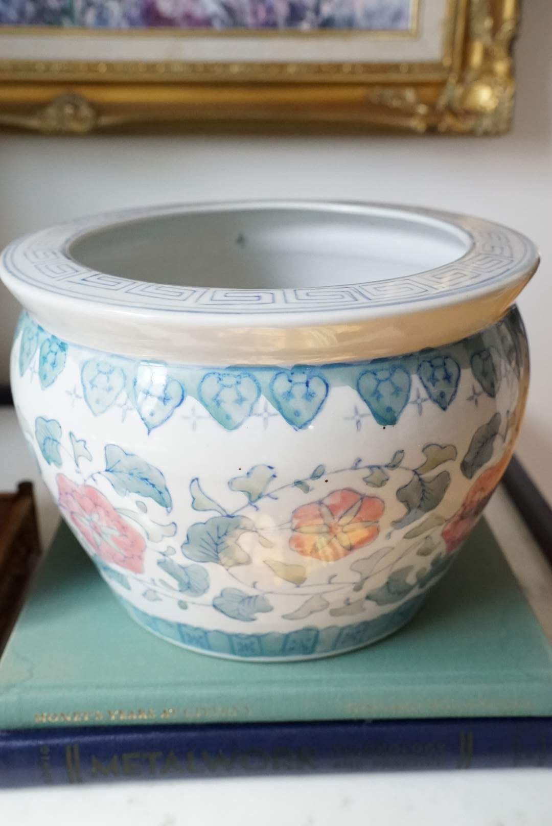 Vintage Pink and Green Twisted Lotus Jardiniere