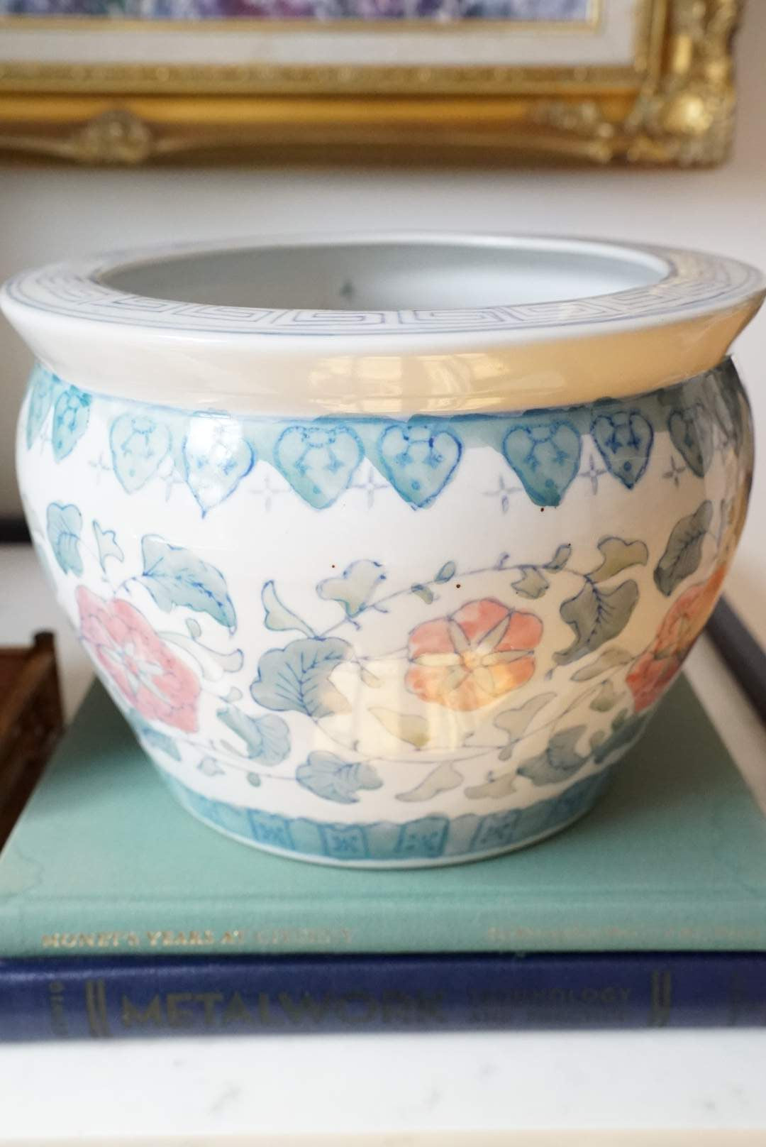 Vintage Pink and Green Twisted Lotus Jardiniere