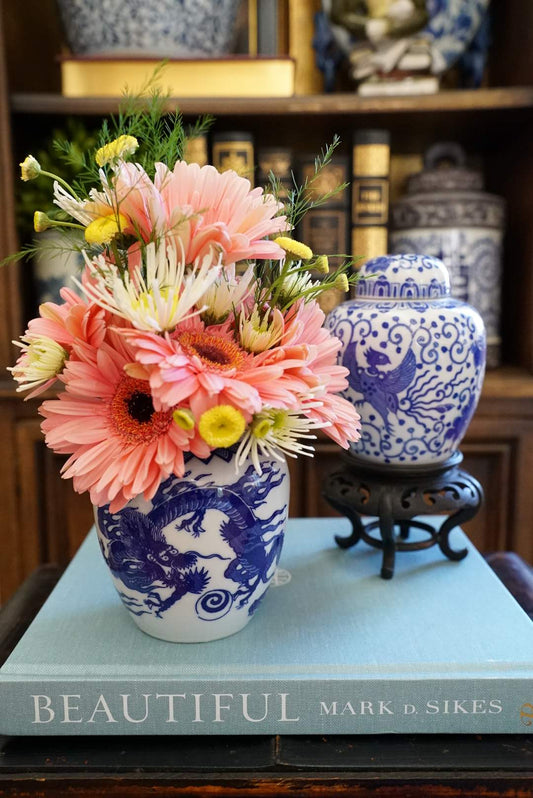 Vintage Blue & White Dragon Ginger Jar