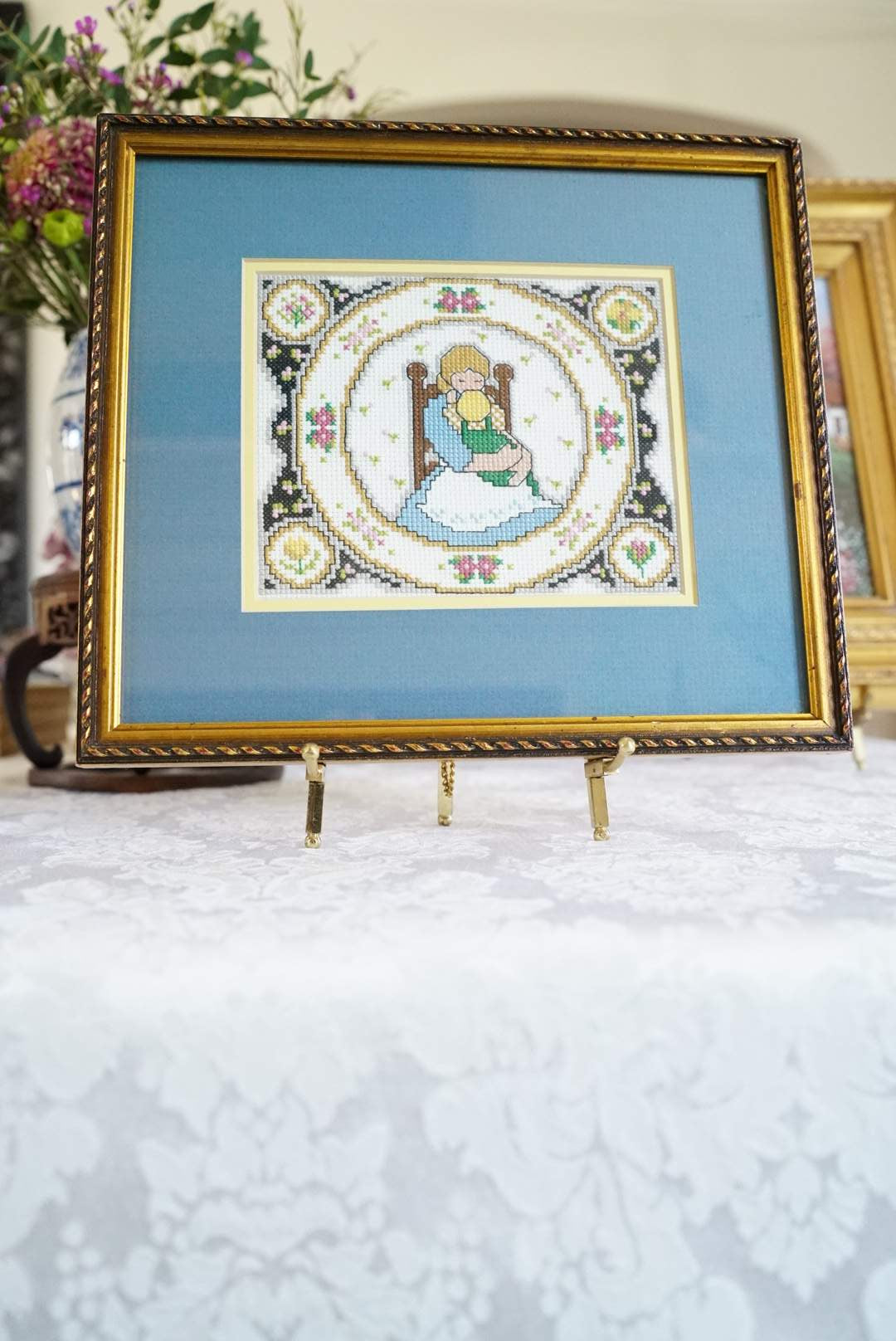 Vintage Mother and Child Needle Point