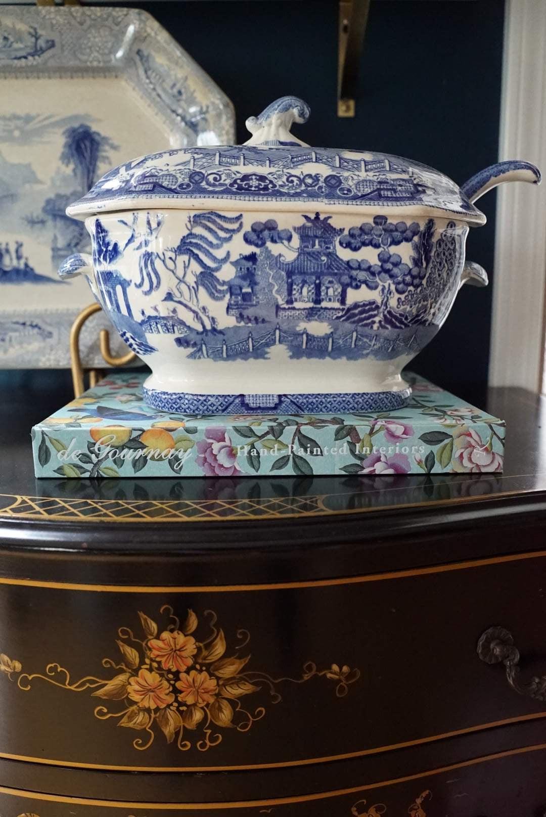Antique XL Blue Willow Tureen with Matching Willow Ladle