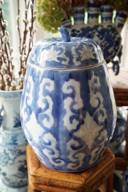 Tall Chinoiserie Blue and White Pumpkin
