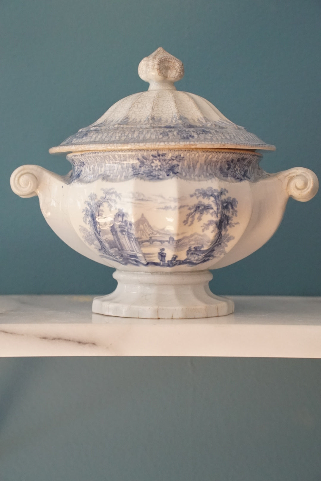 Antique Blue and White Transferware Tureen