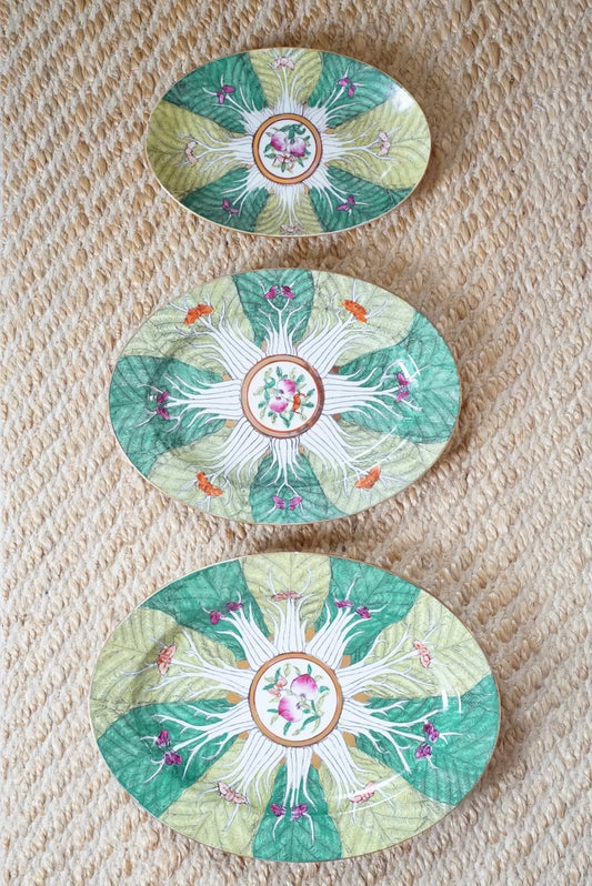 Vintage Famille Verte Bok Choy Oval Platter