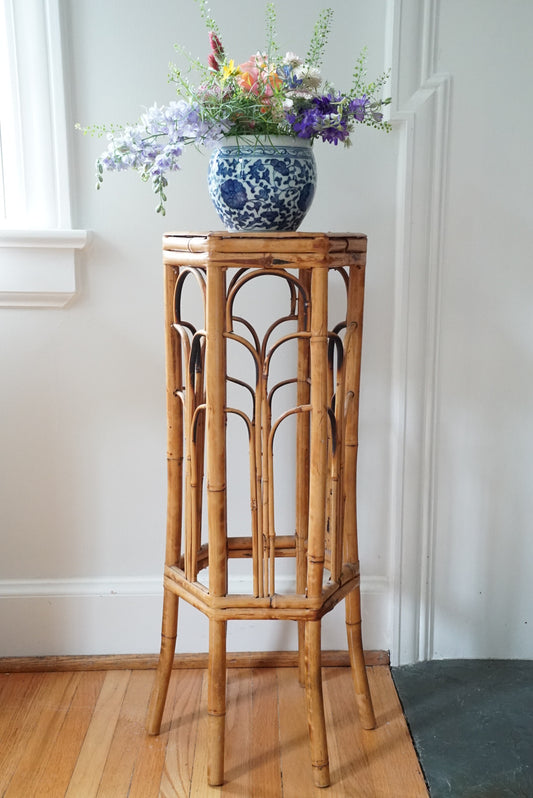 Large Tortoise Shell Burnt Bamboo Hexagonal Stand