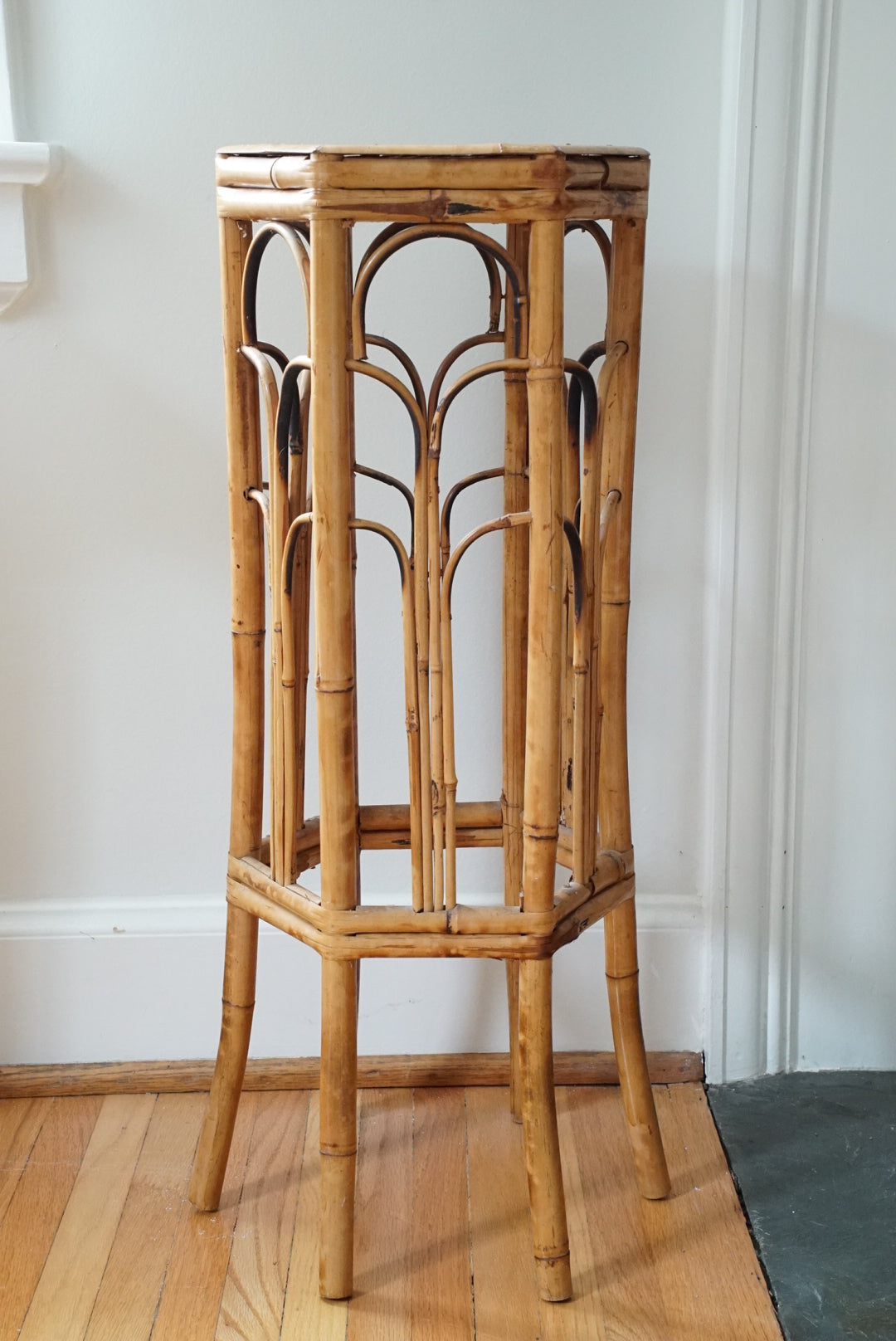 Large Tortoise Shell Burnt Bamboo Hexagonal Stand