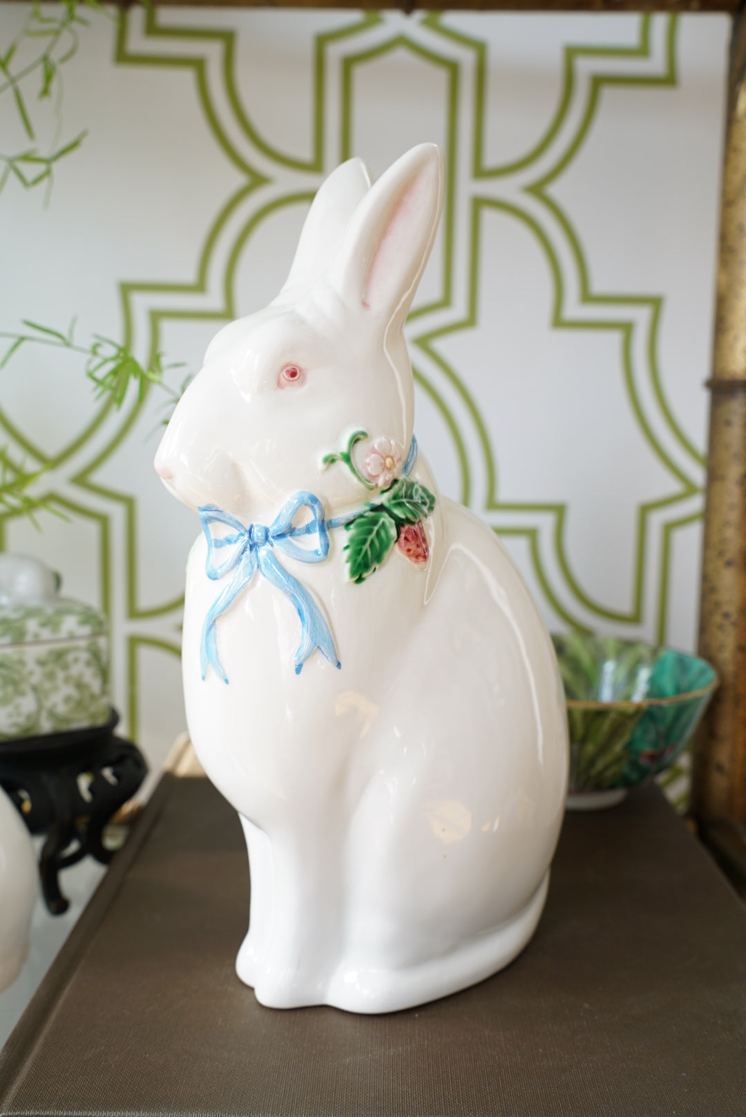 Vintage Large Haldon Group Bunny in Blue Bow and Strawberries