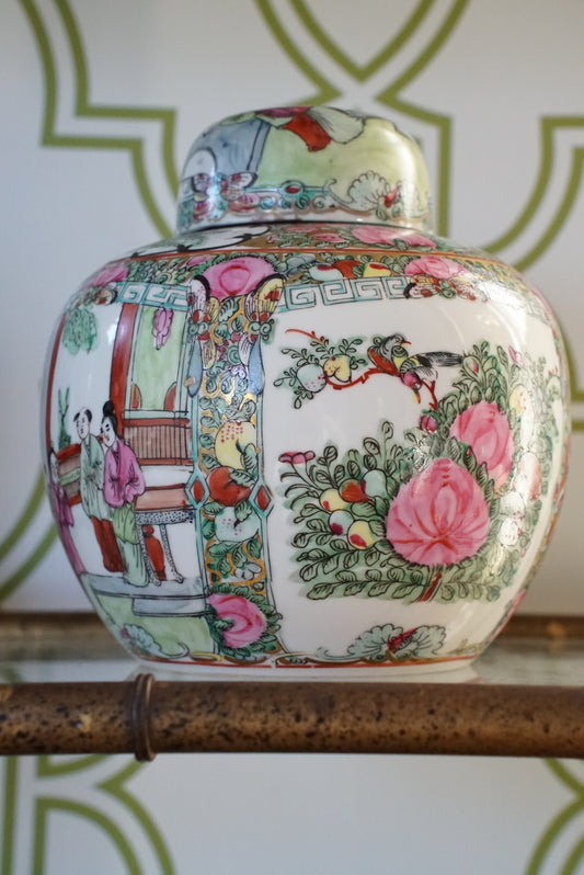 Large Vintage Rose Medallion Ginger Jar