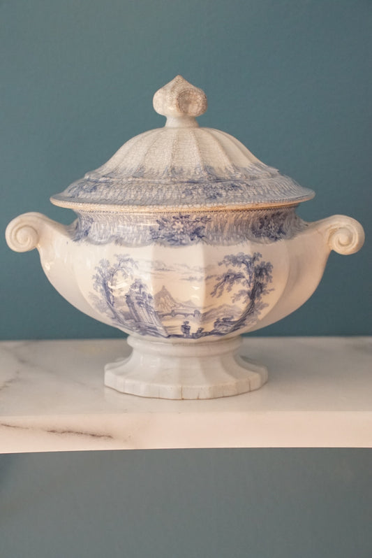 Antique Blue and White Transferware Tureen