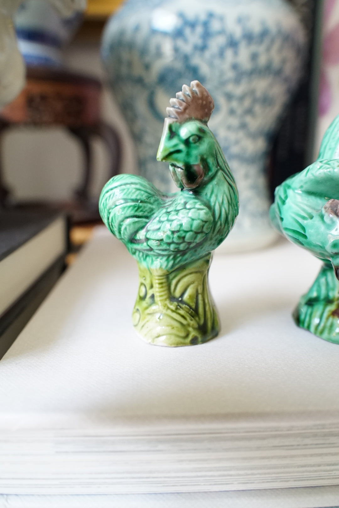 Pair of — Vintage Chinese Export Green Mud Chicken
