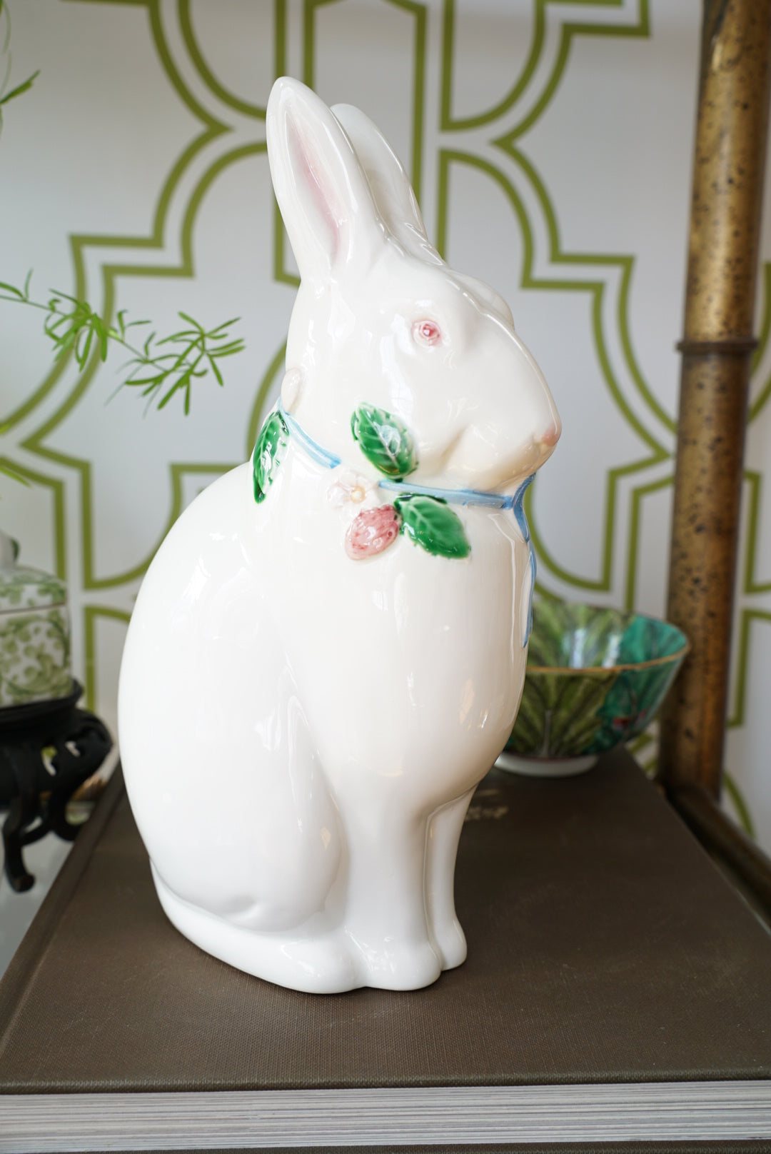 Vintage Large Haldon Group Bunny in Blue Bow and Strawberries