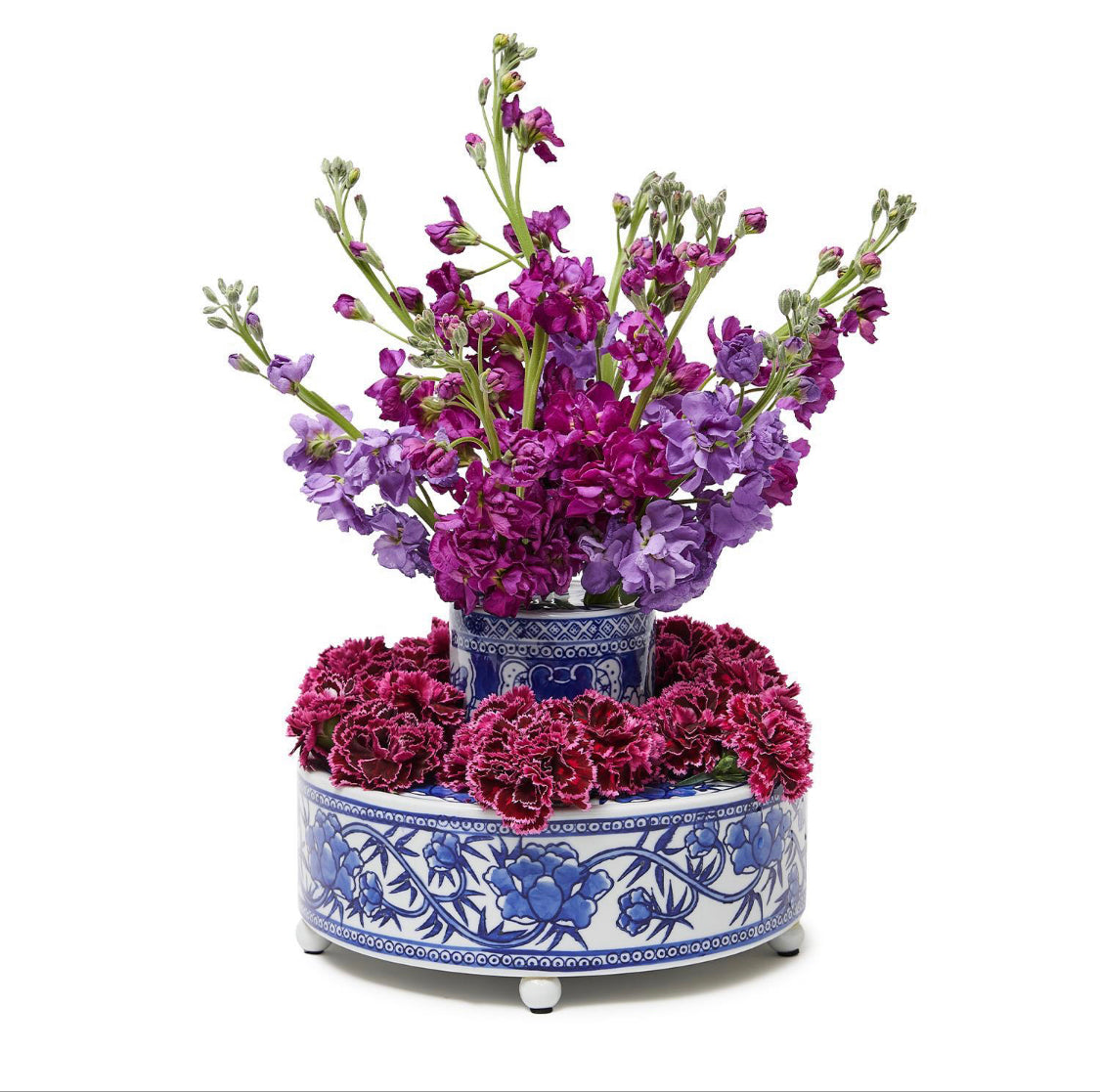 Blue and White Floral Arranger Set - 3 pc