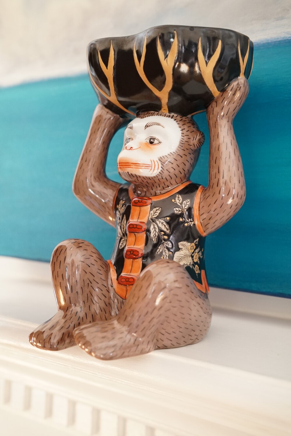 Chinoiserie Bar Monkey in Chinese Poem Vest