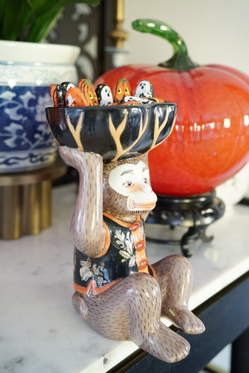 Chinoiserie Bar Monkey in Chinese Poem Vest