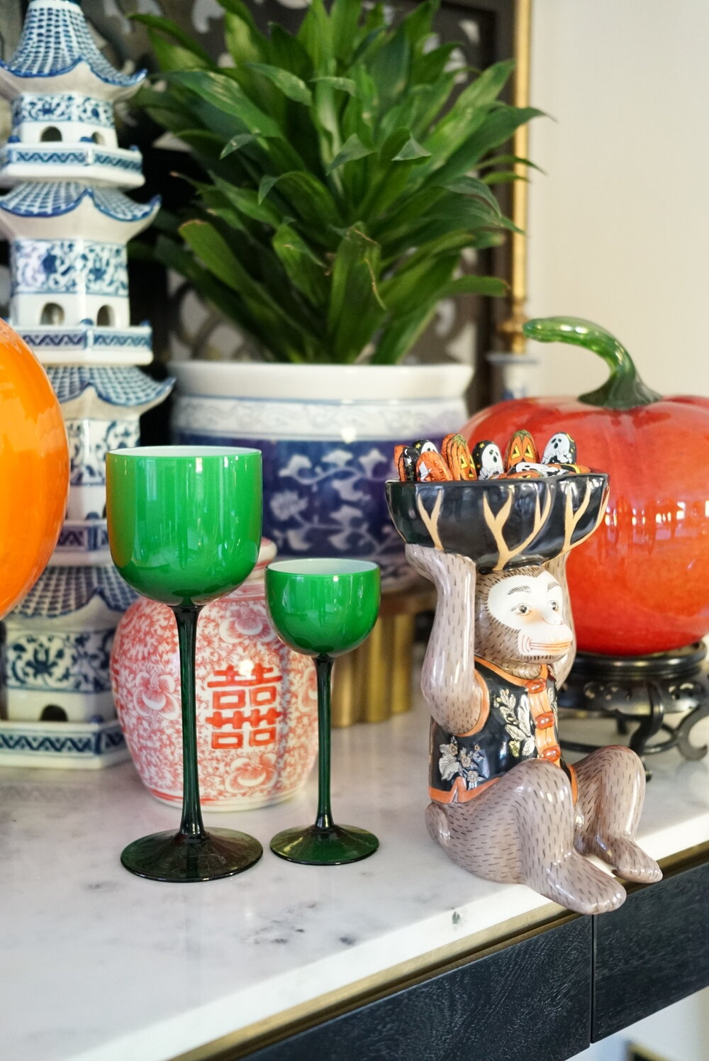 Chinoiserie Bar Monkey in Chinese Poem Vest