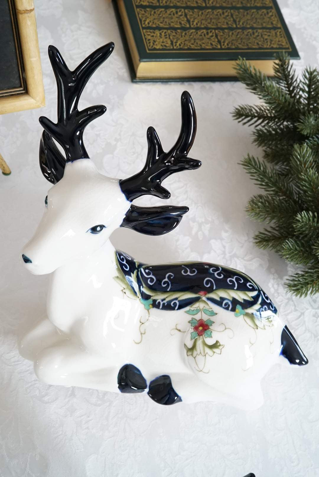 Very Large Pair of — Royal Blue & White Deer