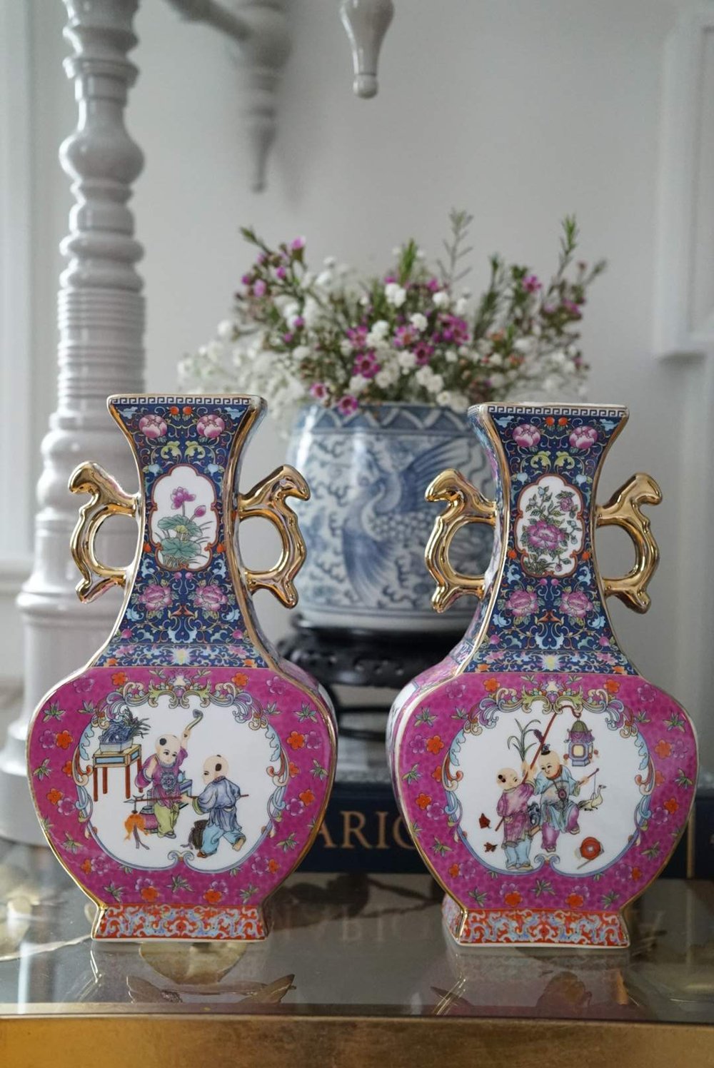 Pair of — Lantern Festival Pink Vase