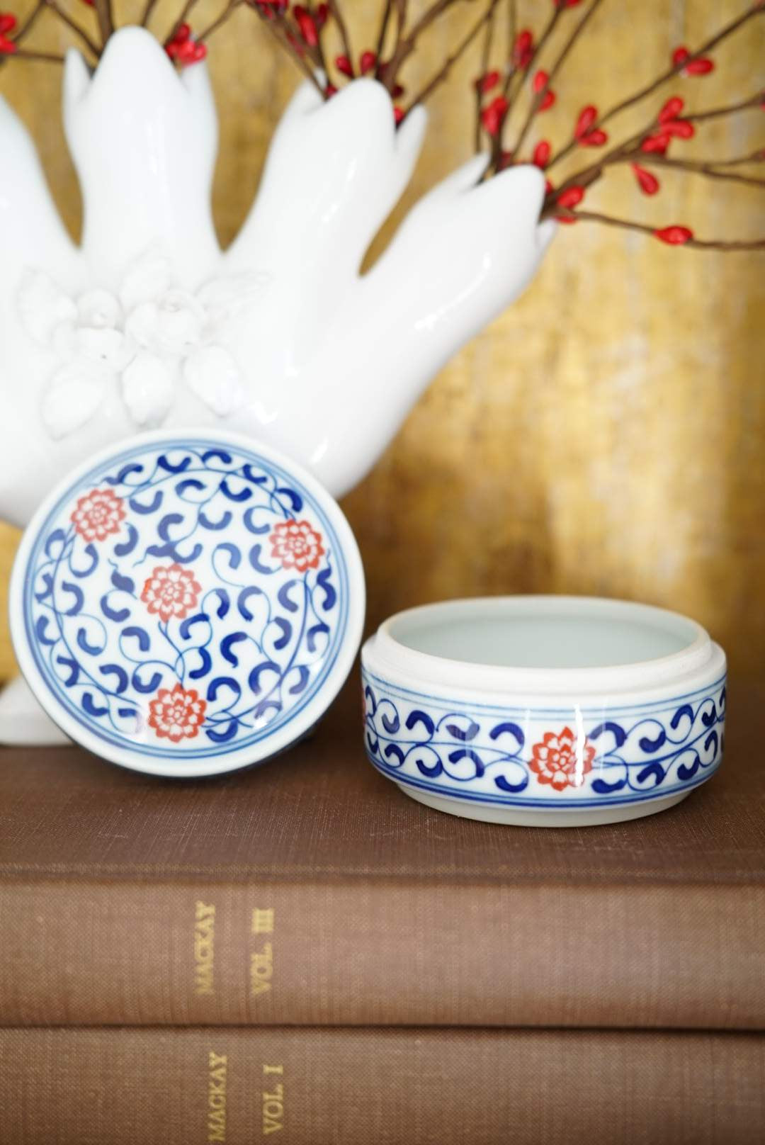 Red Twisted Lotus Chinoiserie Trinket Box