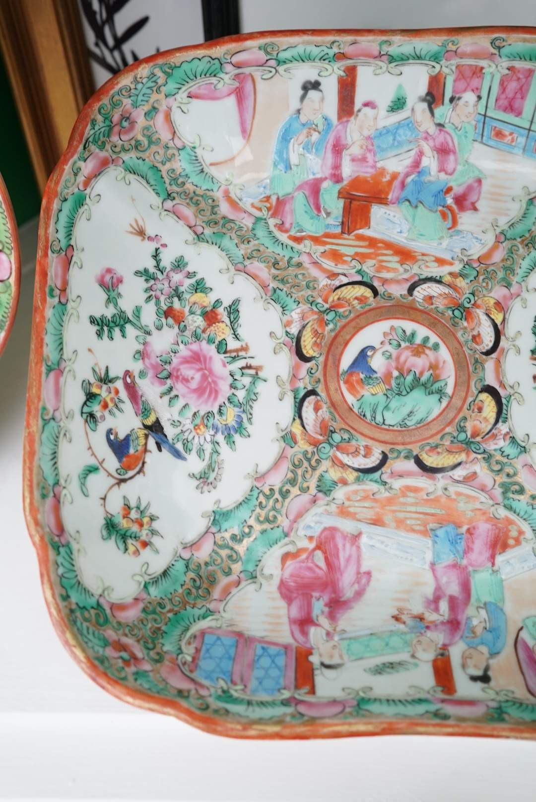 1800's Chinese Export Rose Medallion Rounded Square Serving Platter