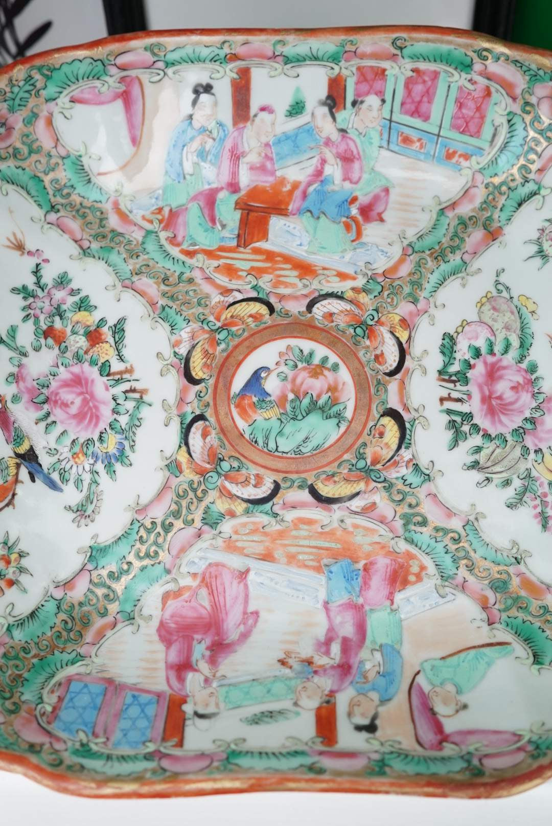 1800's Chinese Export Rose Medallion Rounded Square Serving Platter