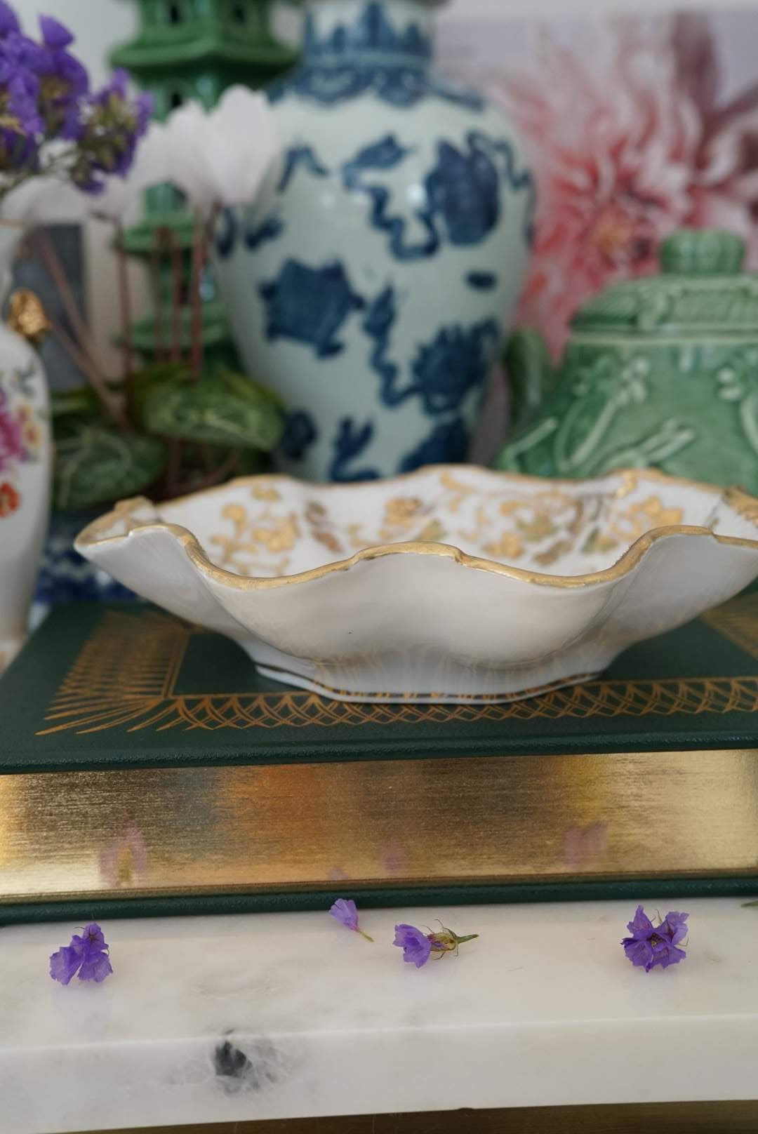 Gold Moriage Scalloped Edge Shallow Bowl