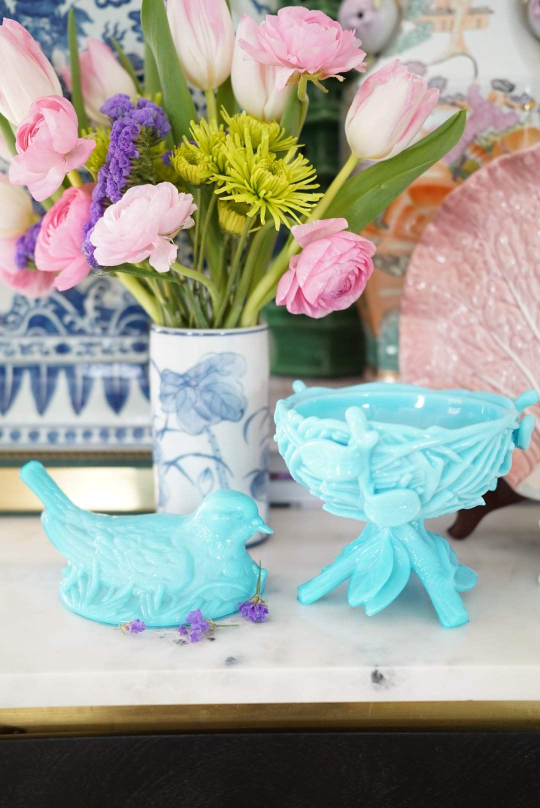 Small Vintage Blue and White Lotus Vase/Pen Holder