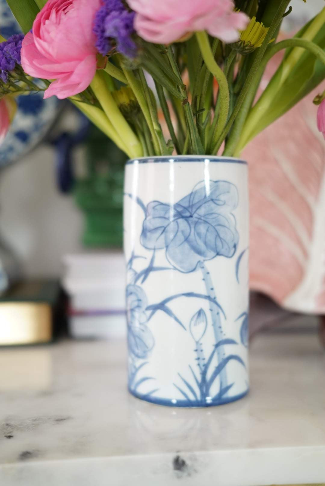 Small Vintage Blue and White Lotus Vase/Pen Holder