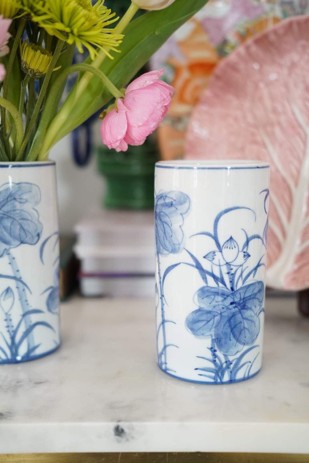 Small Vintage Blue and White Lotus Vase/Pen Holder
