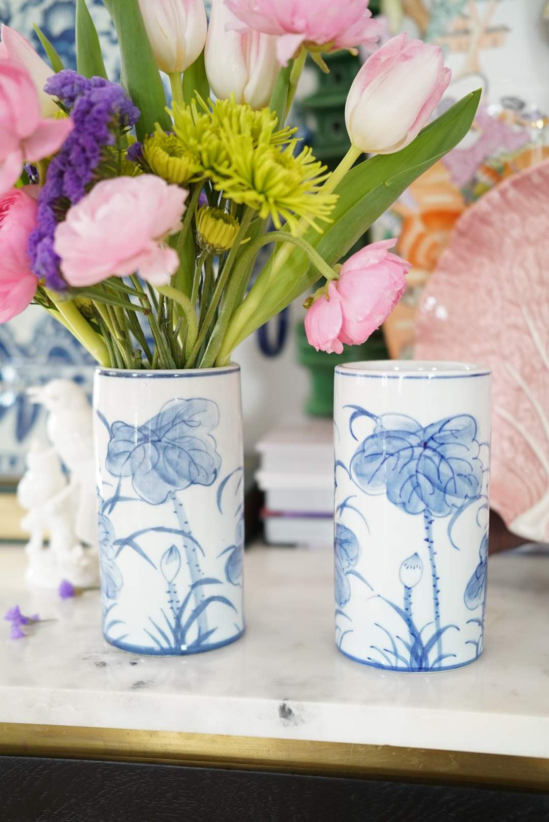 Small Vintage Blue and White Lotus Vase/Pen Holder
