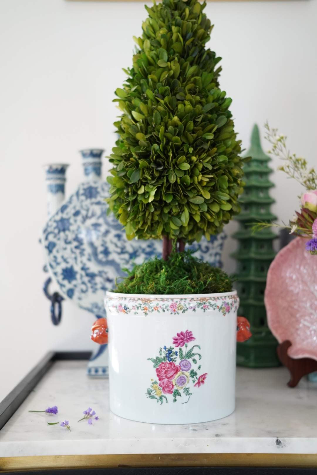 Mottahedeh Floral Cachepot Planter (Custom Fit Preserved Boxwood Topiary Available)