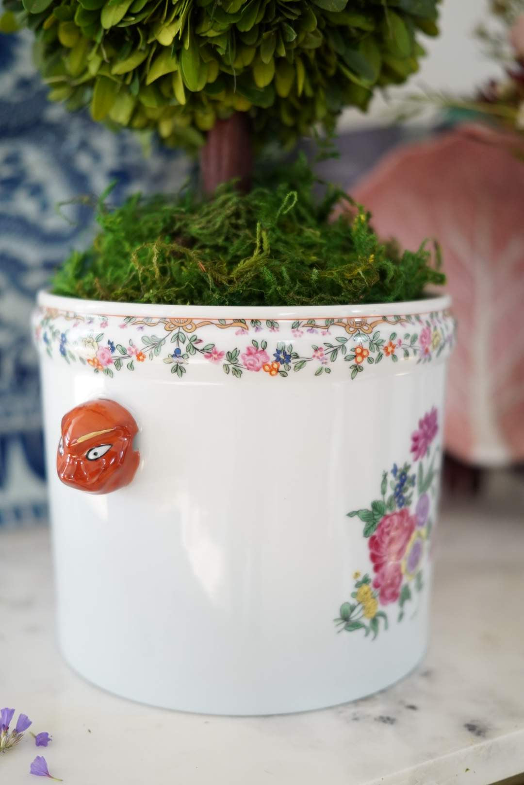 Mottahedeh Floral Cachepot Planter (Custom Fit Preserved Boxwood Topiary Available)