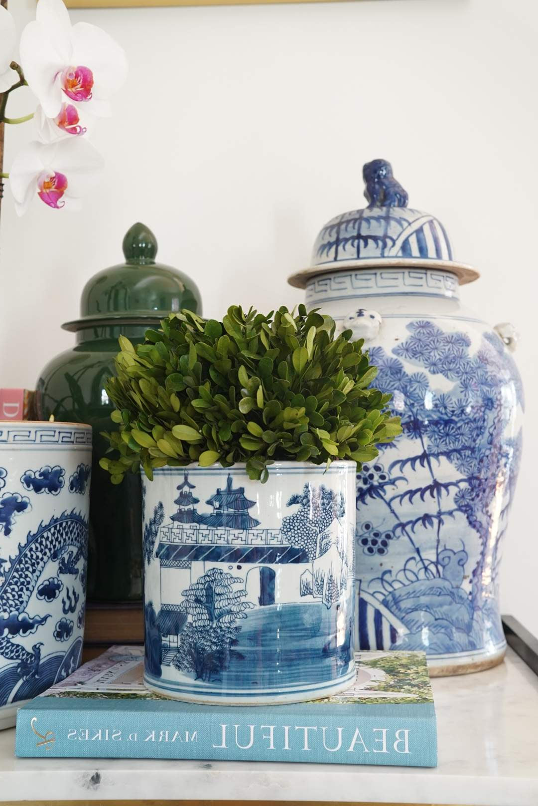 Panoramic Oriental Scene with Pagodas Orchid Pot