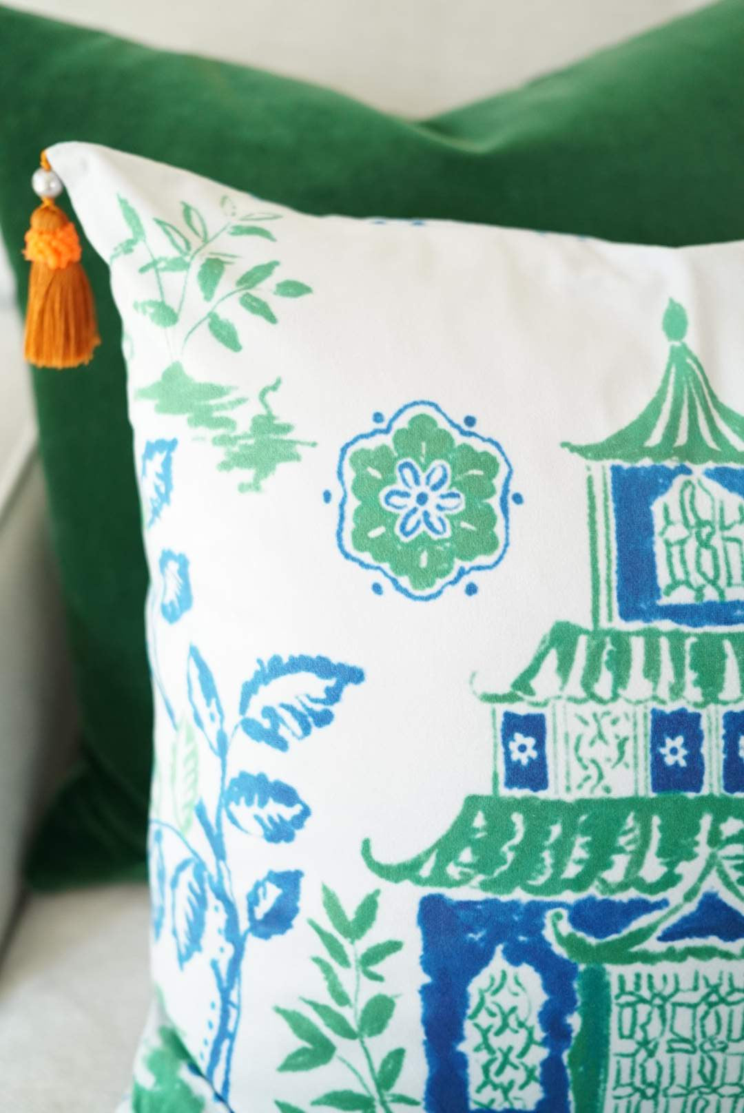 Throw Pillows with Pagoda Prints and Tassels-3 Styles
