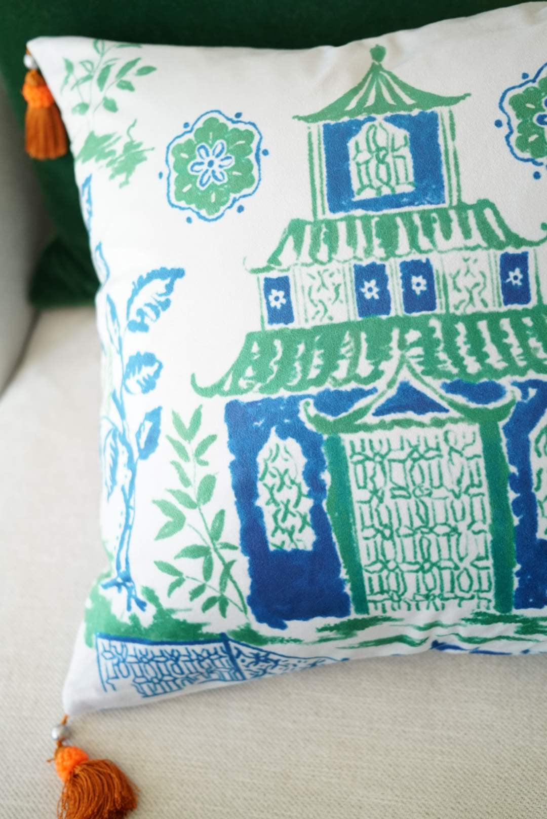 Throw Pillows with Pagoda Prints and Tassels-3 Styles