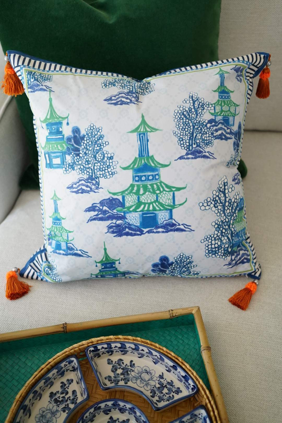 Throw Pillows with Pagoda Prints and Tassels-3 Styles